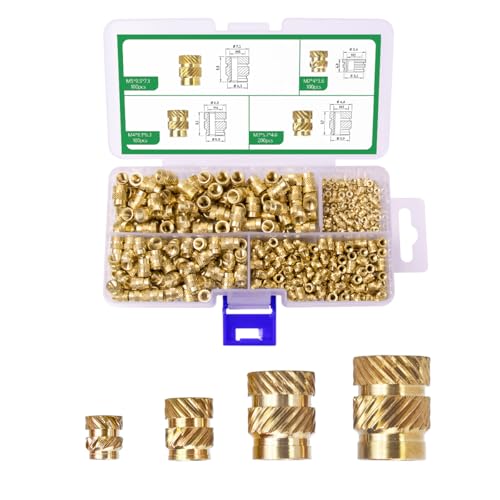500pcs Sortiment an Gewindeeinsätzen für 3D Druck und Kunststoffteile – metrische Rändelmuttern aus Messing, M2/M4/M5 (je 100pcs), M3 (200pcs) wärmefixierte Einsätze von Mintion