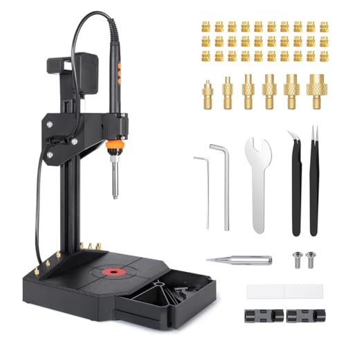 Mintion Heat Insert Press Kit für 3D-Druck, Vertikale Hitze-Pressmaschine mit 90-W-Lötkolben, Heatset-Spitze M2–M8 und 30 Messing-Gewindeeinsätzen für 3D-Druckteile von Mintion