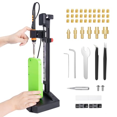 Mintion Vertikale Hitze-Pressmaschine, Duroplast Einsetzpresse mit 90W Lötkolben, Heatset-Spitze M2-M8, 30 M3 Messing Gewindeeinsätzen für 3D-Druckteile, Heat Insert Press Kit Nutopress Pro von Mintion