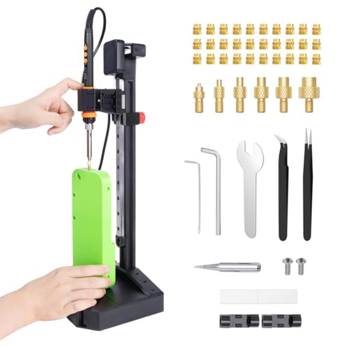 Vertikales Heat Set Insert Press Tool | 90W Lötkolben, 30 Messinggewindeeinsätze (M3/M4/M5/M6/M8) & Heat-Set-Spitze | Kompatibel mit PLA, ABS, PETG | für 3D-gedruckte Komponenten DIY Kunststoffteile von Mintion