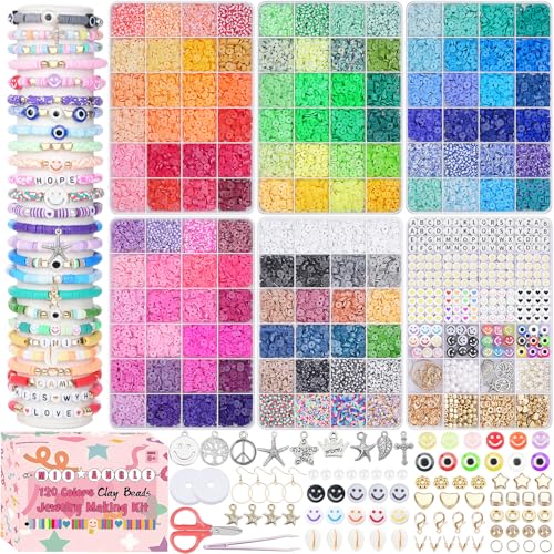 Mio Angle Freundschaftsarmband-Bastelset, 6 Schachteln, 120 Farben, Ton-Perlen, Heishi-Perlen, Schmuckherstellungs-Set, Buchstabenperlen, Charms, Perlen, niedliche Weihnachtsgeschenke für Mädchen und Mio Angle Freundschaftsarmband-Bastelset, 6 Schachteln, 120 Farben, Ton-Perlen, Heishi-Perlen, Schmuckherstellungs-Set, Buchstabenperlen, Charms, Perlen, niedliche Weihnachtsgeschenke für Mädchen und von Mio Angle