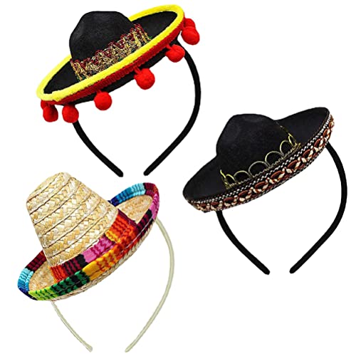 3er-Pack Stirnbänder für Five de Mai, Party-Dekoration, Vlies- und Strohhüte, Foto-Requisiten für Kinder und Haustiere (3 Stück in Farbe) von Miokycl