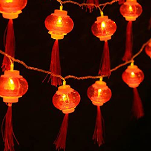 Miokycl Rote Chinesische Laternen-Lichterkette, LED-Lichtperlen, wasserdichte Neujahrslaterne mit PVC-Hülle für Innenhöfe (Mit Quaste 3 Meter/9,8 Fuß 20 Lichter) von Miokycl