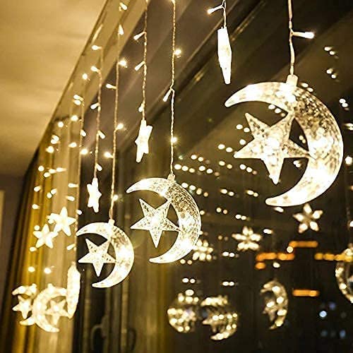 Mioloe LED Lichterketten Star Moon Vorhang Lichter LED Lichterketten mit 8 blinkenden Modi für Hausgarten Hochzeit Ramadan Fenstervorhang Dekoration (01) von Mioloe