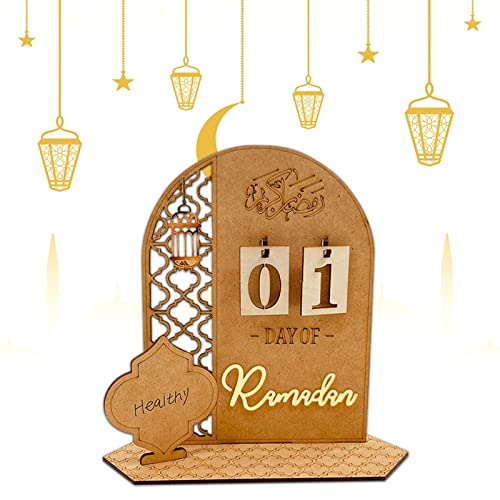 Mioloe Ramadan Kalender, Eid Mubarak Dekoration DIY Holz Ramadan Countdown Kalender Ornament Ramadan Mubarak Dekoration Eid Ramadan Geschenke für Kinder (01) von Mioloe