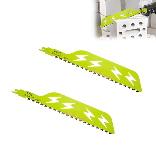 Miosugo 2 Stück Hartmetall Säbelsägeblatt, Hartmetall Stichsägeblatt, Holz Stein Sägeblatt, Geeignet für porösen Beton, rote Ziegelsteine und Faserzement (12 Zoll) von Miosugo