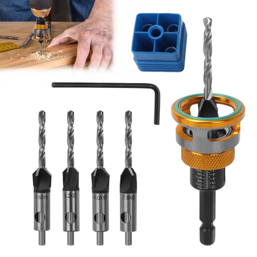 Miosugo Kegelsenker Bohrer Set, Senker Bohrer Set, Bohrsenker mit Tiefenanschlag, 1/4" Hex Schaft, präzise Bohrungen, für Holzverarbeitung (Gold) von Miosugo