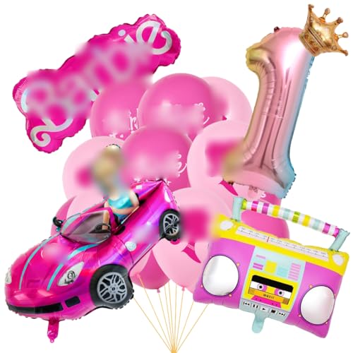 Barbi Luftballons Geburtstagsdeko, 12 Stück 1 Jahr Dekoration Luftballons, Barbi Folienballon Geburtstag Dekorationen für Mädchen Themed Geburtstag Dekorationen Party Supplies für 1 Jahr Geburtstag von Miotlsy