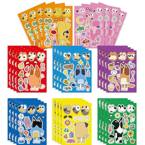 Cartoon Aufkleber, 16Pcs Blue Puppy DIY Sticker Kinder Sticker Set, Make a Face Stickers, DIY gesichts-Match-Sticker Basteln, Erstellen Sie Ihr Eigenes Cartoon für Kinder Baby Dekoration von Miotlsy