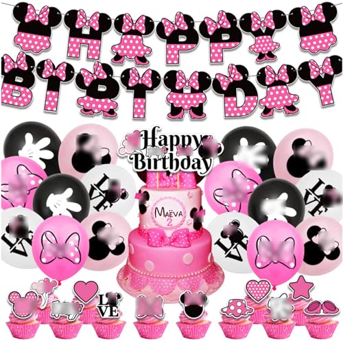 Cartoon Mouse Geburtstagsdeko,Märchen party Ballon,Cartoon Motto Birthday Party,Luftballons Mit Happy Birthday Banner,Cartoon Partydekorationen（Rosa） von Miotlsy