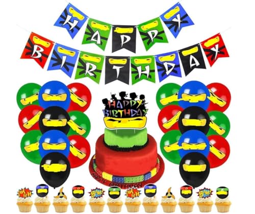 Deko Set Warrior liefert Dekorationen - Warrior Happy Birthday Banner Cupcake Topper Luftballons für Jungen Warrior Themed Birthday von Miotlsy