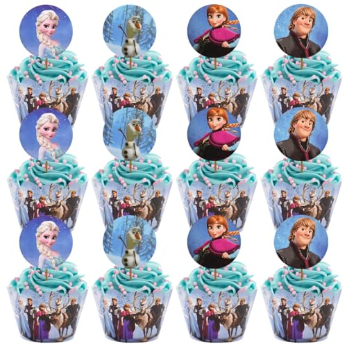 Elsa Cupcake Wrapper,Elsa Cupcake Toppers,Gefrorene Party Supplies Balloon Cake Toppers für Kinder Mädchen Eiskönigin Elsa Kindergeburtstag Deko von Miotlsy