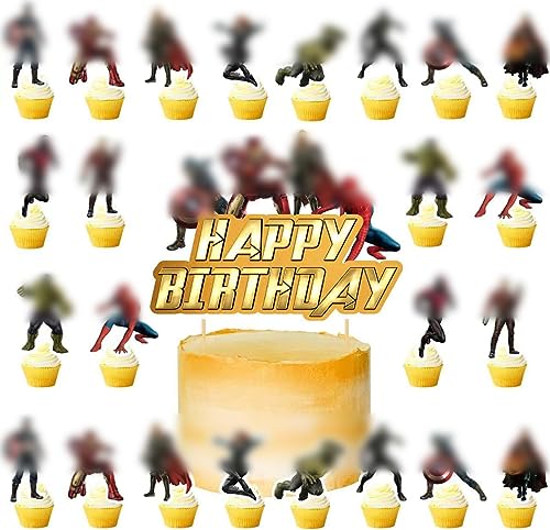 Geburtstag Tortendeko-Miotlsy 25 Stücke Cartoon Cupcake Toppers Happy Birthday Cake Deko, Geburtstag für Kinder Mädchen Junge Baby Cartoon Geburtstag Dekoration von Miotlsy