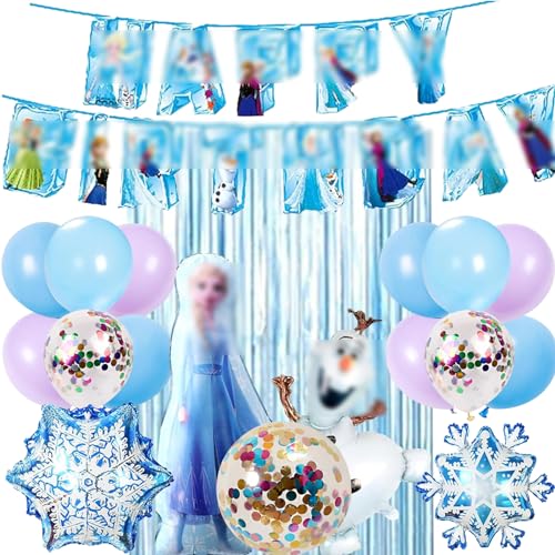 Miotlsy Folienballon Cartoon 34 Pcs Folienballon Schneeflocken Balloon Eiskönigin Geburtstag Banner für Thema Kindergeburtstag Party Supplies Deko von Miotlsy