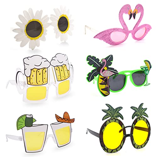 Miotlsy Party Brille, Neuheit Party Brille Lustige Sonnenbrille Hawaiian Tropical Brille Kostüm Party Sonnenbrille für Strand Thema Dekoration, Party Zubehör, Foto Requisiten 6 Stück von Miotlsy
