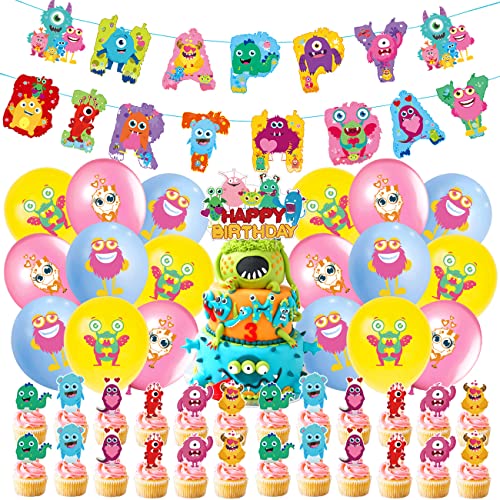 Monster Party Luftballons Deko - Miotlsy 44Pcs Monster Geburtstags Dekoration, Monster Alles Gute Geburtstag Banner, Monster Kuchendeckel, Geburtstags Dekoration Monster von Miotlsy