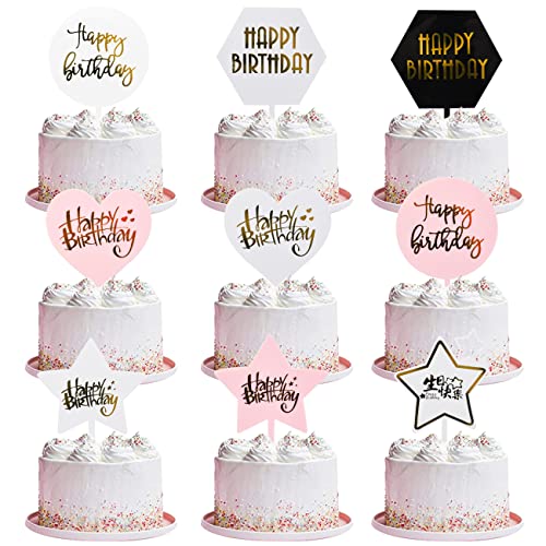 Pack of 10 Acrylic Cake Toppers, Geburtstag Cupcake Topper Kuchen Pick Dekorationen für Geburtstag Party, Tortenstecker für Geburtstagsdeko für Mädchen, Kinder, Hochzeit, Mutter (Gold) von Miotlsy