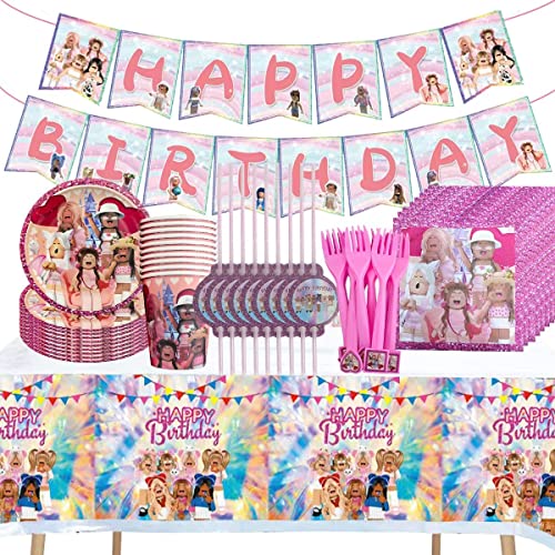 Party Geschirr Set - Miotlsy 69 Stück Roblox Spiel Party Zubehör Geschirr Kindergeburtstag Party Geschirr Kit Roboter Spiel Party Supplies Party Dekoration für 10 Kinder Baby Shower von Miotlsy