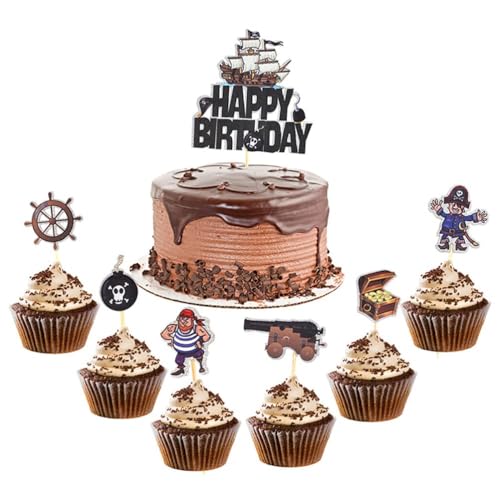 Piraten kuchendeckel, 35 Stück Birthday Kuchenaufsatz, Piratenpartei Einladungskarte,Piraten Kuchen Deko, Hallowen Cupcake Topper für Piraten Thema, Kinder Geburtstag, Hochzeit Party von Miotlsy