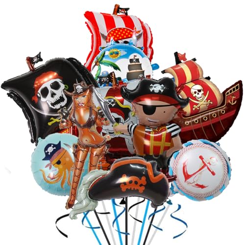 Piratenschiff Ballon set piratenkapitän aluminiumfolienballon kindergeburtstag party dekoration Piratenmuster Ballon junge mädchen geburtstag Halloween dekoration von Miotlsy