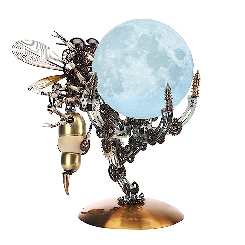 Mious 3D Metall Puzzle Wespe Lampe - 627PCS Metall Montage DIY Spielzeug mechanische Modell-Bausatz mit 3 Farben Mond Lichter und Tap-Lampen （Default Hauptbild, anpassbare Beschriftung und Logo） von Mious