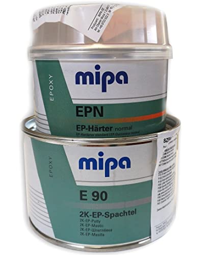 Mipa E 90 2K Epoxi-Spachtel Kaltzinn 1 KG + Härter Härterspachtel 0,5 KG 2K Füllspachtel Reparaturspachtel für Risse und Löcher in Boden und Wand von Mipa