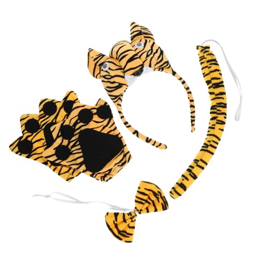 Mipcase 1 Set Tier Stirnband Stirnbänder Tigerpfoten Handschuhe Zoo Party Stirnband Tier Themen Kostüm Zubehör Verkleidungszubehör Halloween Tierkostüm Tierkostüme Baumwolle von Mipcase