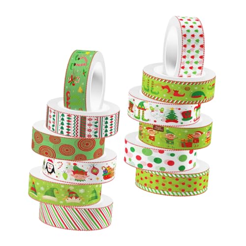 Mipcase 12 Rollen Weihnachts Washi Tape mit Festlicher Weihnachtsstrumpf Dekoration Transparentes Selbstklebendes Papierband für Scrapbooking DIY Bastelprojekte Geschenke und Urlaubsdeko von Mipcase