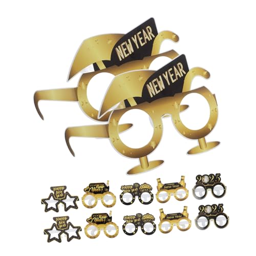 Mipcase 12 Stück schwarzgoldene Papierbrille rahmen 2025 Brille Neujahr Foto-Requisiten für das neue Jahr gläser Lustige Requisiten für das neue Jahr Neujahrsdekorationen von Mipcase