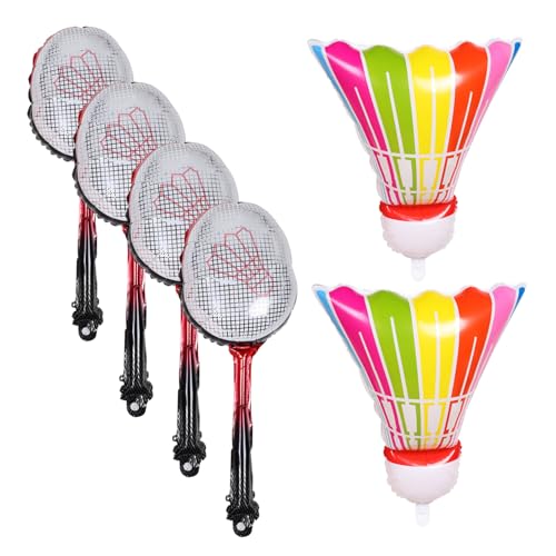Mipcase 1Satz Aufblasbares Badminton Partyset Große Farbenfrohe Federball Luftballons Rote Badmintonschläger aus Aluminiumfolie für Sportliche Geburtstagsfeiern und Festliche von Mipcase