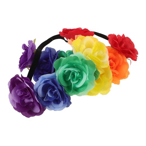 Mipcase 2 Stück Bunte Blumenstirnbänder mit Regenbogen Rosen Elastisch Dekorativ für Party Karneval Cosplay und Haaraccessoire Vielseitig für Festveranstaltungen und Fotoshootings von Mipcase