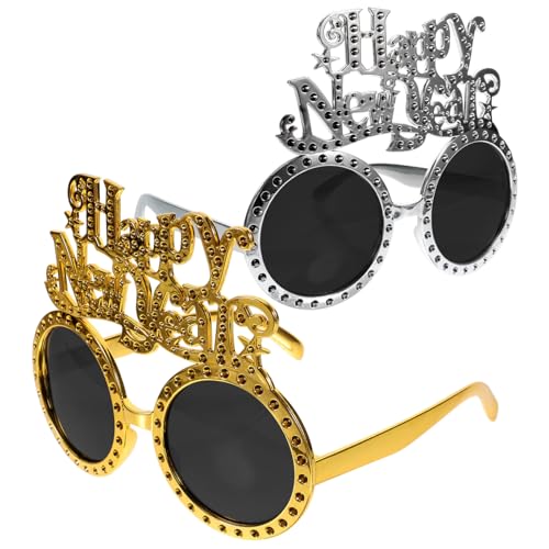 Mipcase 2 Stück Neujahrs Partybrillen Gold Silber Lustige Foto Requisiten Spaßige Brillen für Silvester Feier Kostümaccessoires von Mipcase