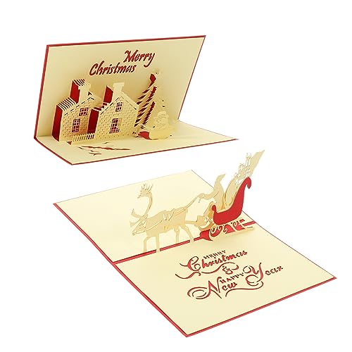 Mipcase 2 Stück Weihnachtskarte mit Weihnachtsmotiv Weihnachtsgrüße Klappkarte Rot Weihnachtsfest Grußkarten als Geschenkidee für Festliche Dekoration und Persönliche Botschaften von Mipcase