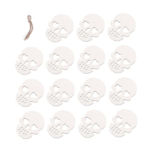 Mipcase 20 Stück Teiliges Halloween Holzchips Schädel DIY Anhänger mit Juteband Kreative Hängedeko für Party Fotohintergrund Spukhaus Vielseitige Grusel Accessoires von Mipcase