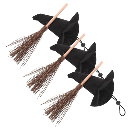 Mipcase 3Er Set Hexenhut Und Besen Zaubererbart Und Hut Hexenhut Zubehör Welches Zubehör Für Halloween Hexenkostüm Set Zaubererhut Und Bart Hochzeitsbesen Dekorationstuch von Mipcase