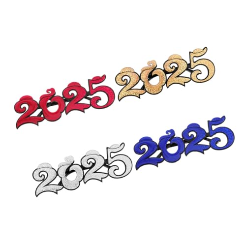 Mipcase 4 Stück Neujahrsbrille Gold Silber Blau Rot Lustige Partybrille Fotorequisite für Silvester Feier und Bequeme Passform Blickfang für Fotos und Festlichkeiten von Mipcase