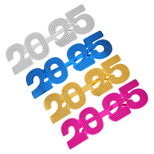 Mipcase 4 Stück Neujahrsbrillen Farbig Glänzend Leichte Partybrille Foto Requisite für Silvester Feier und Familienfest von Mipcase