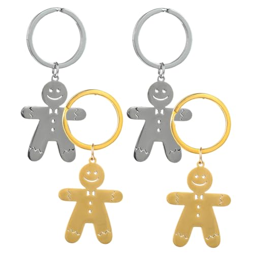 Mipcase 4 Stück Teiliges Schlüsselanhänger Weihnachtsdesign mit Lebkuchenmann Anhänger Leichte Langlebige Taschen und Schlüsseldeko Festaccessoire in Gold und Silber von Mipcase