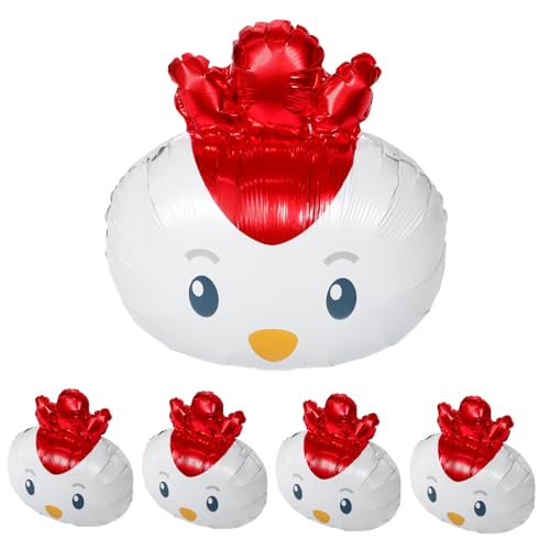 Mipcase 5 Stück Küken-Ballon -Huhn- Hühneraluminiumballon aufblasbare Nutztiere Hahn-Partydekorationen hähnchen folienballons Ballon-Nutztiere Aluminiumfolie von Mipcase