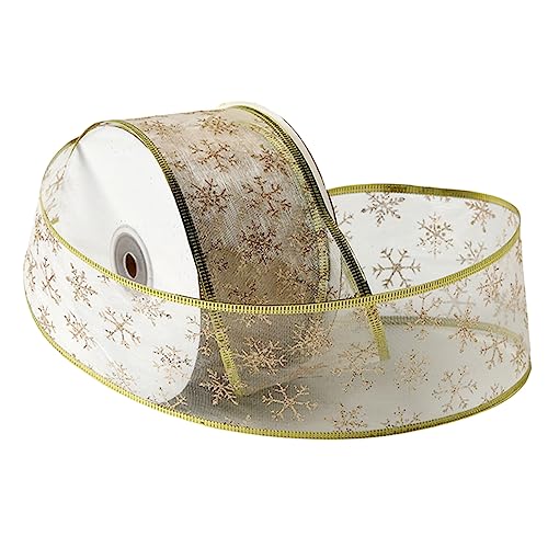 Mipcase Goldglänzendes Weihnachtsband mit Schneeflocken Langlebig und Leicht für Geschenkverpackung Christbaumschmuck und Festliche Dekoration zum Basteln und Verzieren von Mipcase