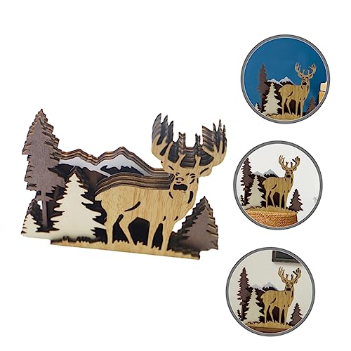 Mipcase Holz Geschnitzte Elch Figur Waldtier Deko Mehrschichtiges Holzornament Tischdekoration Leicht Langlebig für Wohnzimmer Büro Partydekoration von Mipcase