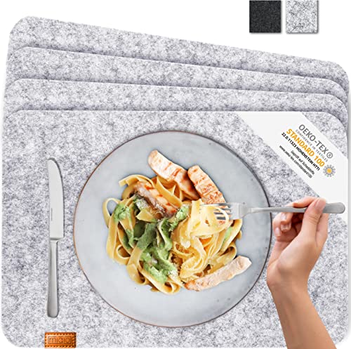 Miqio® - Design Tischset aus Filz | Marken Label aus echtem Leder | 4er Set Platzset (grau meliert) abwaschbar | Filzmatte Tisch Untersetzer Platzdeckchen abwischbar von Miqio