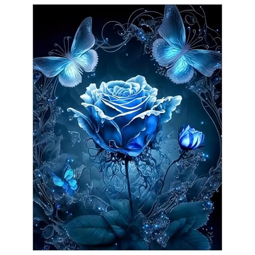 Diamond Painting Blue Rose,Diamond Painting Erwachsene Butterfly Blume,Diamond Art Erwachsene Set Home Wand Dekor for Gift(30x40cm) von Miquans Art