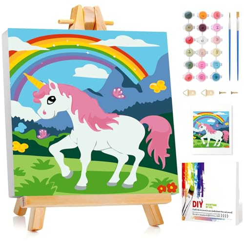 Malen Nach Zahlen Kinder,Pferde Paint by Numbers with Frame and Easel Malen Nach Zahlen ab 7 Jahre Mädchen und Jungen (20x20cm) Malen Nach Zahlen Set für Home Haus Deko (Inklusive Staffelei) von Miquans Art