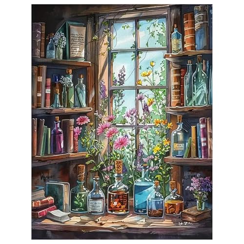 Miquans Art 5D Diamond Painting, Diamantmalerei, Erwachsene, Wanddekoration, komplette Dekoration, Landschaft, Bibliothek, Blume (30 x 40 cm), Stickerei, Diamant-Malerei, Komplett-Set für von Miquans Art