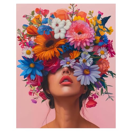 Miquans Art Malen Nach Zahlen Erwachsene Blumen, Erwachsene Malen nach Zahlen Kits Blume Bunt Frau, Paint by Numbers DIY Malen Nach Zahlen für Geschenke und Wand Dekoration 40x50cm Flower Girl von Miquans Art