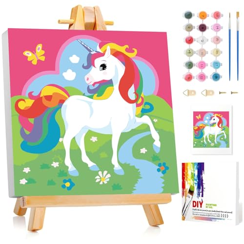 Miquans Art Malen Nach Zahlen Kinder - Pferde Paint by Numbers with Frame and Easel Malen Nach Zahlen ab 7 Jahre Mädchen und Jungen Malen Nach Zahlen Set für Home Haus Deko (20x20cm) von Miquans Art