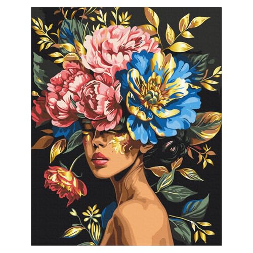 Miquans Art Malen nach Zahlen für Erwachsene - DIY, Acrylfarbe für Erwachsene, Anfänger, einfach auf Leinwand (40 x 50 cm), Blumenfarbe nach Zahlen, Blume Mädchen von Miquans Art