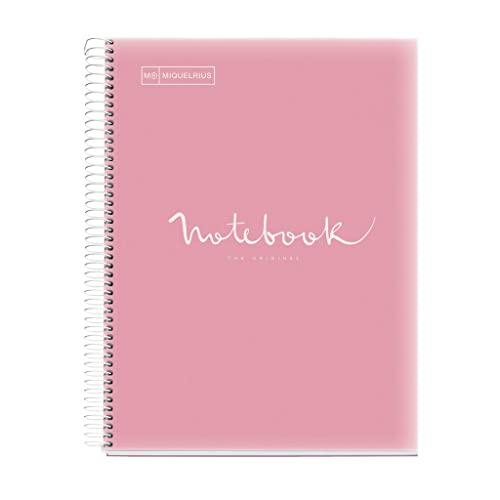 Miquelrius - A4 Notizbuch Emotions, Notebook, 80 Blatt 90 g/m², Séyès-liniert, einfarbig gestreift, mikroperforierte Spirale, Einband aus Polypropylen, 4 Löcher, Farbe Rosa von Miquelrius