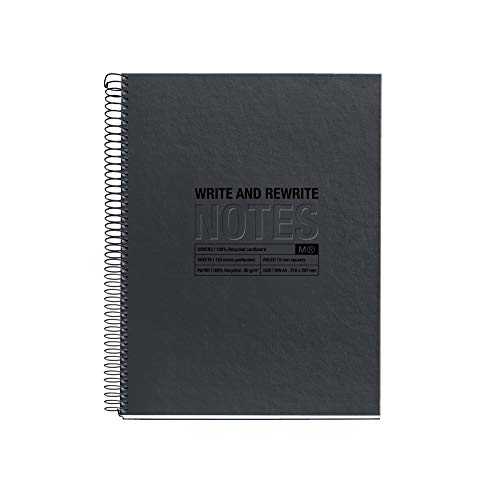 Miquelrius - 100% recyceltes Notizbuch, Umschlag aus recyceltem Karton, A4 Notizbuch (210 x 297 mm), 4Löcher, 120 recycelte Blätter 80 g/m², 4 Farbstreifen, 5 mm Rasterlinie, Farbe Graphit von Miquelrius